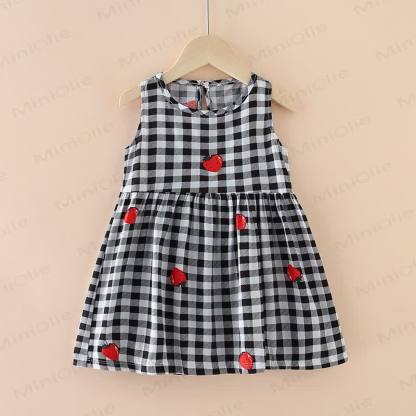 Toddler Multicolor Heart Plaid Sleeveless Dress - Black - 7-9T - image 6