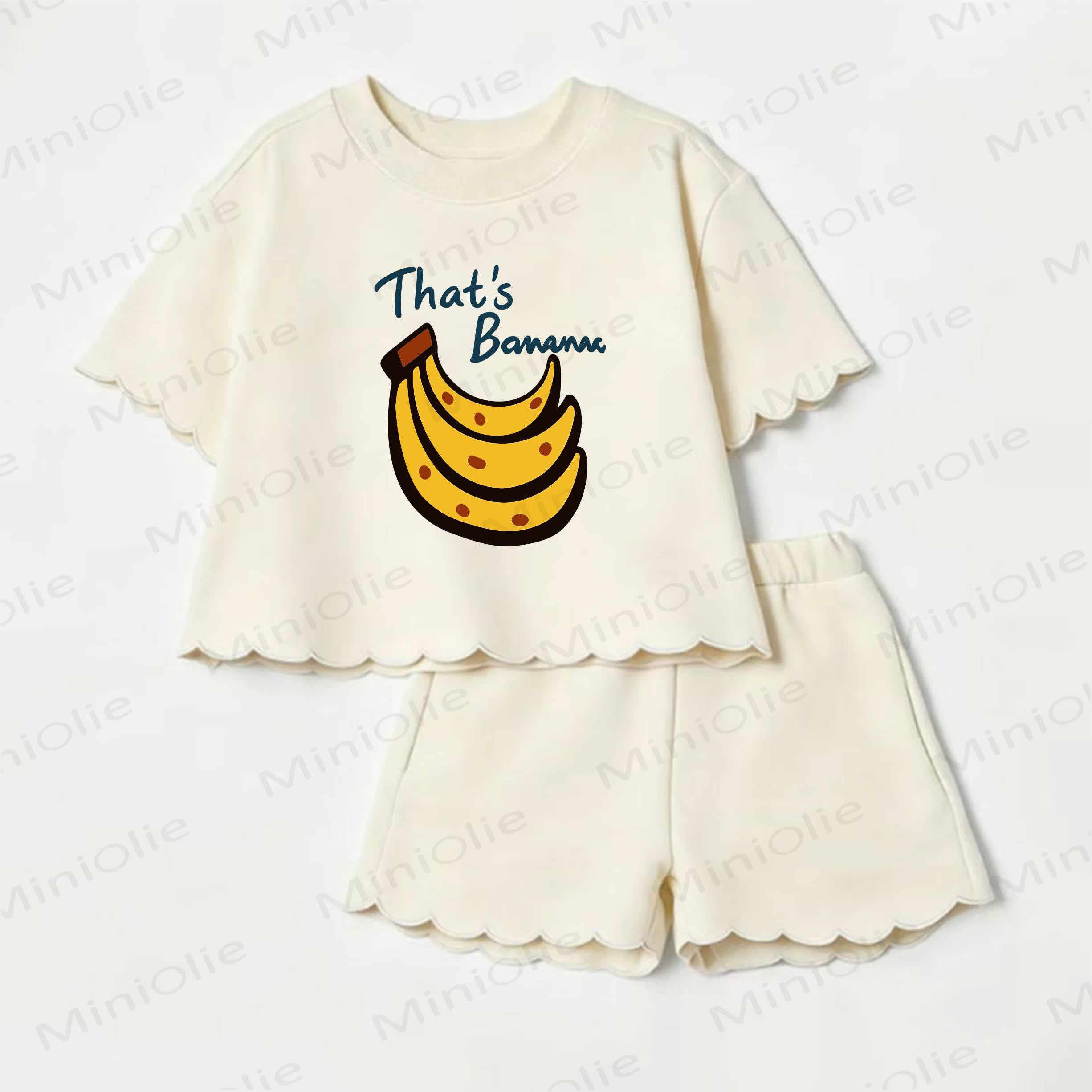 THAT'S BANANA Baby Banana Print Scalloped Edge T-shirt and Shorts 2-Piece Set - Beige - 3-4T - image 1