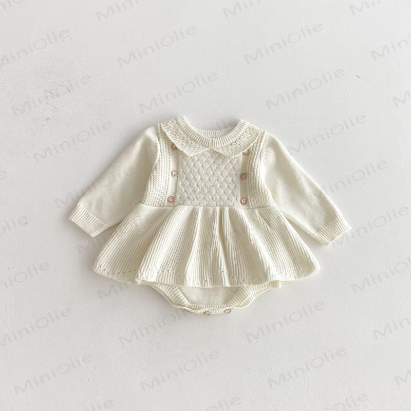 Baby Solid Color Knit Skirted Bodysuit - Beige - 18-24M - image 6