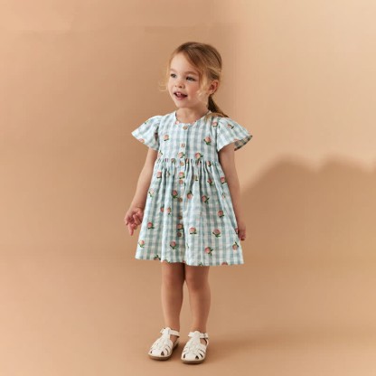 Toddler Green Plaid Peach Lovely Dress - image 2
