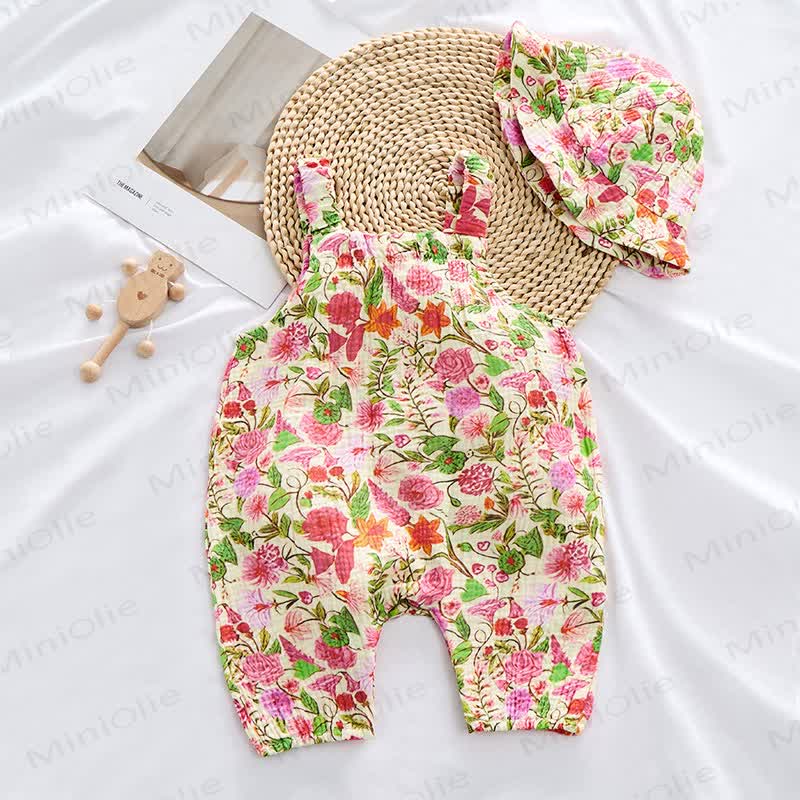 Baby Spring Red Floral Romper With Hat - image 4