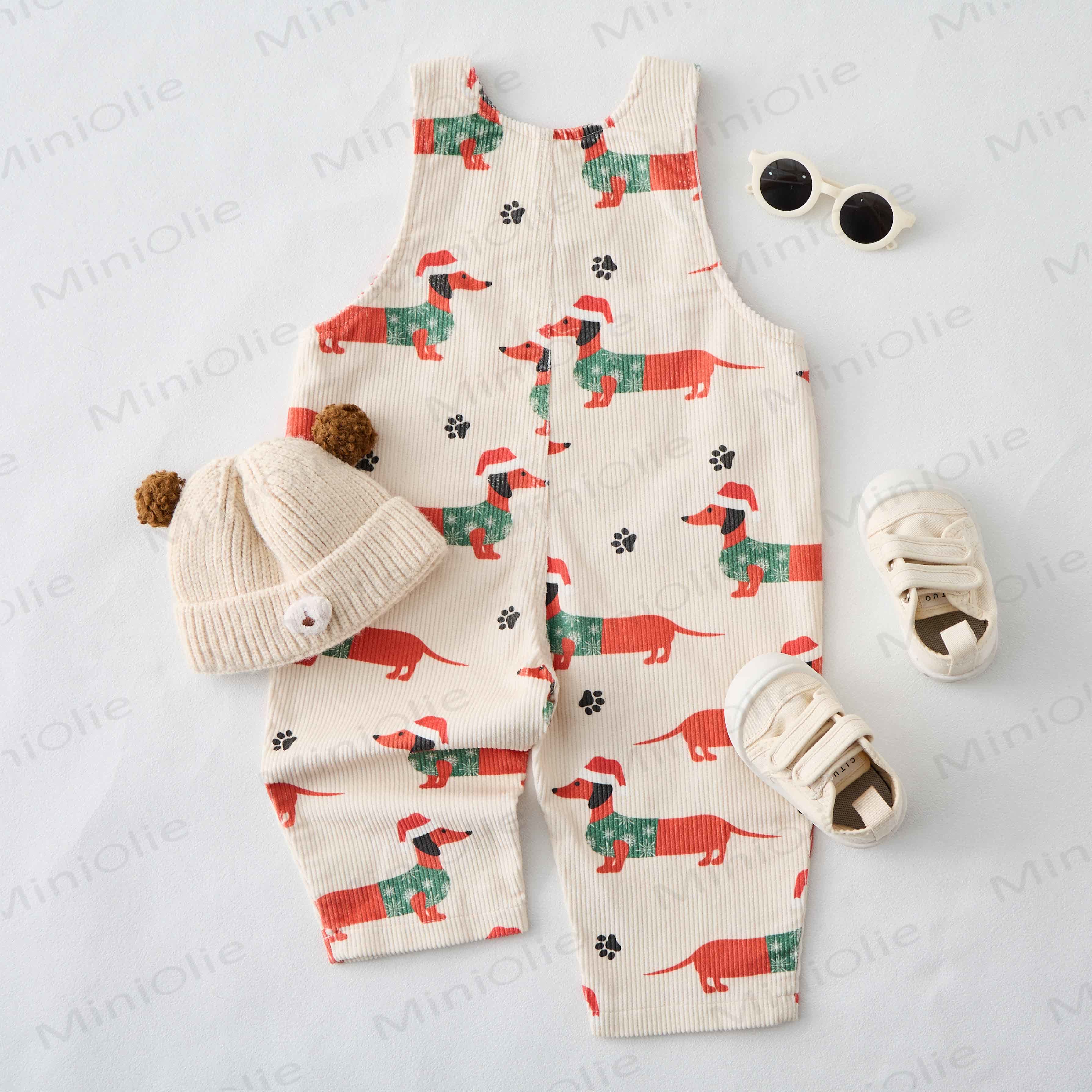 Baby Toddler Christmas Dachshund Corduroy Overalls  - image 6