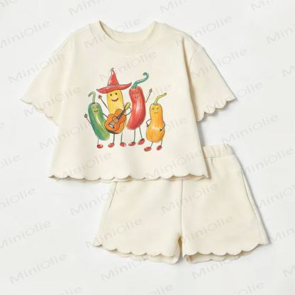 Baby Vegetable Print Scalloped Edge T-shirt and Shorts 2-Piece Set - Beige - 3-4T - image 1