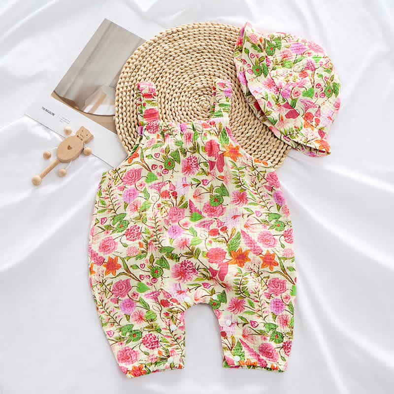 Baby Spring Red Floral Romper With Hat - image 3