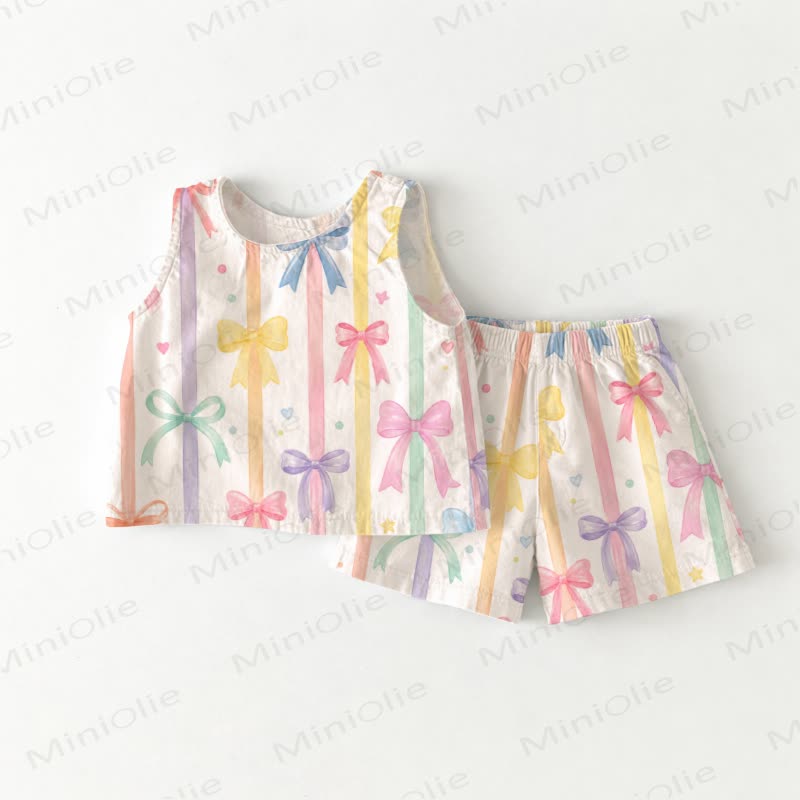 Baby Toddler Girls Colorful Bowknot Top and Shorts 2-piece Set - White - 3-4T - image 1