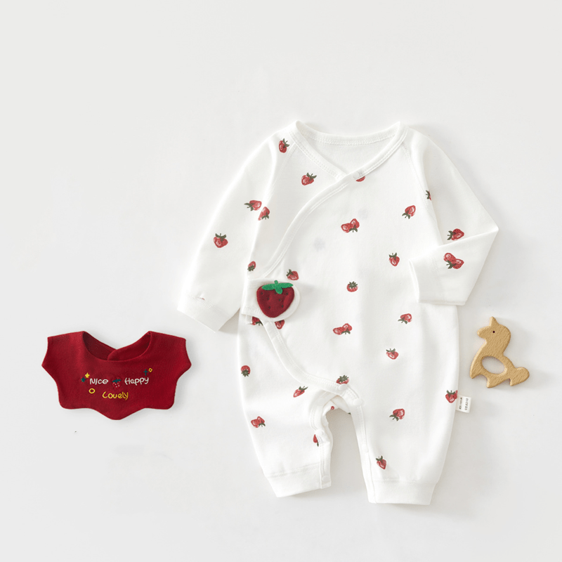 NICE HAPPY LOVELY Baby Fruits Kimono Romper with Bib - Red - 12-18M - image 2