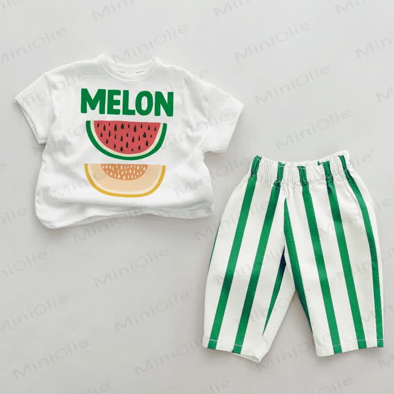 MELON Baby Green Vertical Striped 2-piece Set - White&Green - 2-3T - image 1