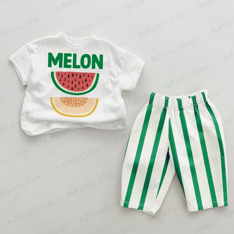 MELON Baby Green Vertical Striped 2-piece Set - White&Green - 2-3T - image 1