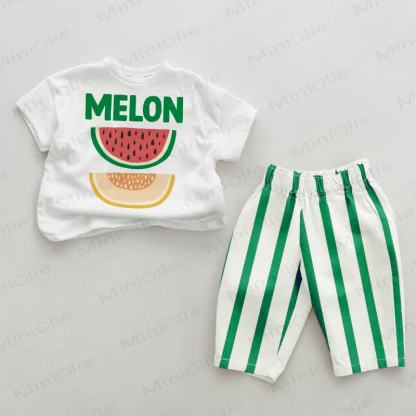 MELON Baby Green Vertical Striped 2-piece Set - White&Green - 2-3T - image 1