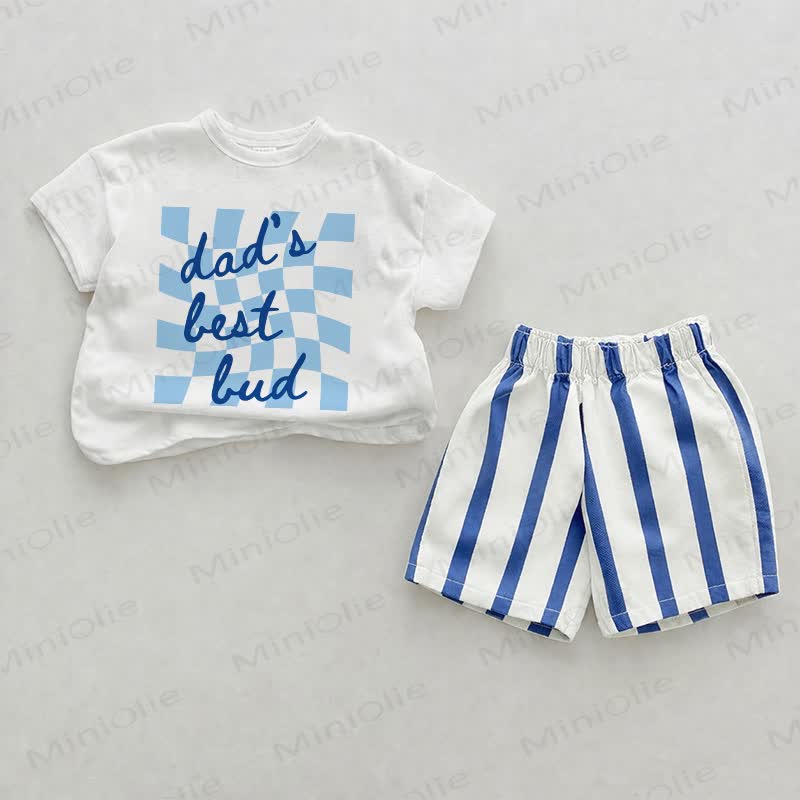 DAD'S BEST BUD Baby Blue Vertical Striped 2-piece Shorts Set - White&Blue - 2-3T - image 1