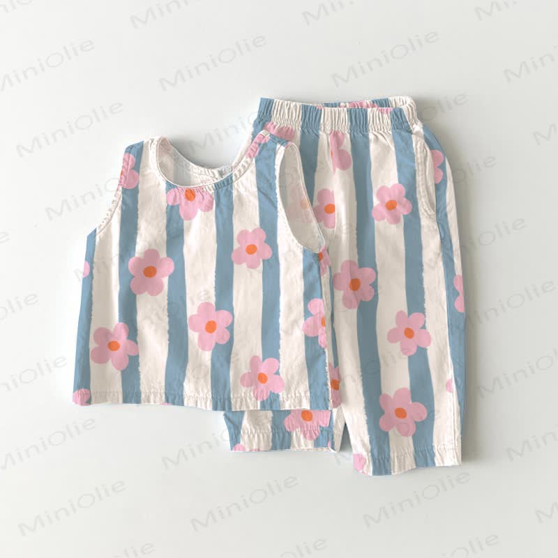 Baby Toddler Striped Flower Sleeveless 2-piece Set - White - 3-4T - image 1
