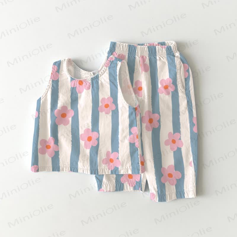 Baby Toddler Striped Flower Sleeveless 2-piece Set - White - 3-4T - image 1