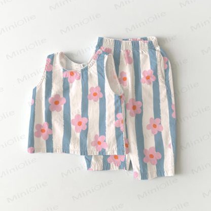Baby Toddler Striped Flower Sleeveless 2-piece Set - White - 3-4T - image 1