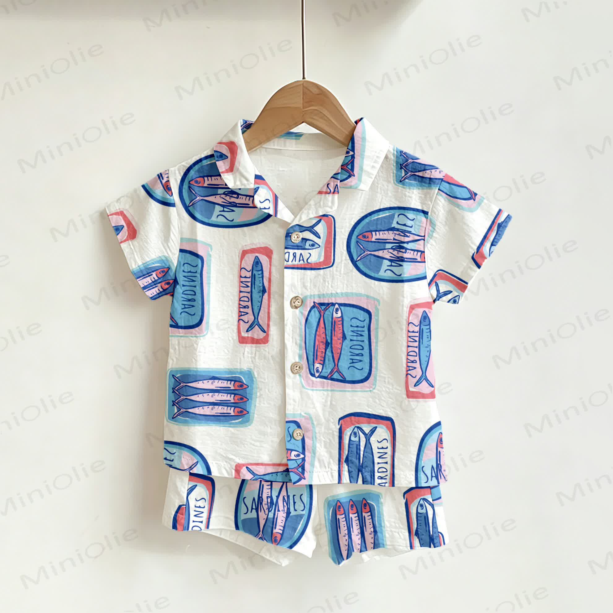 Baby Toddler White Canned Sardine Print Shirt and Shorts 2-piece Set - White - 3-5T - image 1
