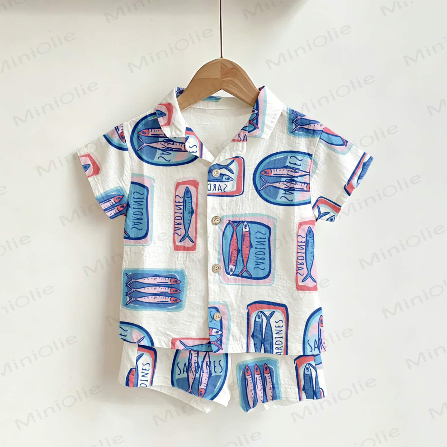 Baby Toddler White Canned Sardine Print Shirt and Shorts 2-piece Set - White - 3-5T - image 1