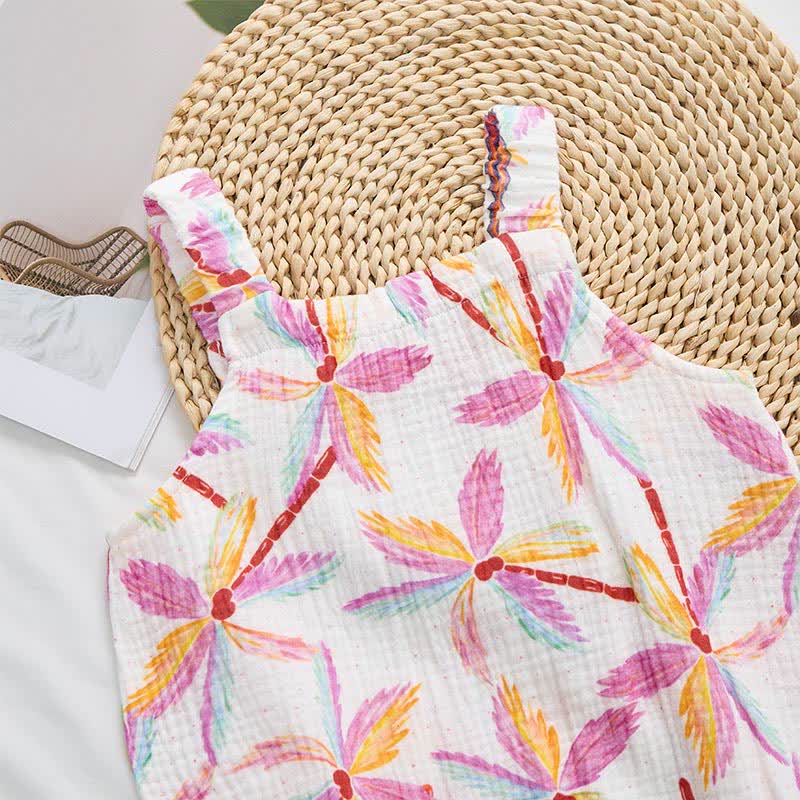 Baby Palm Tree Print White Jumpsuit with Hat - image 3