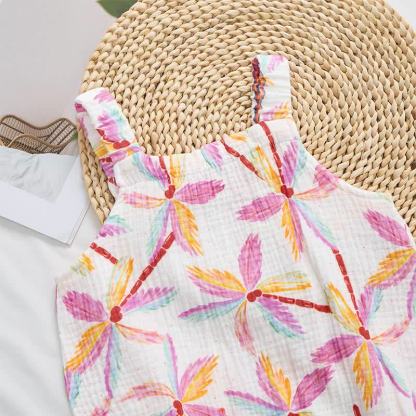 Baby Palm Tree Print White Jumpsuit with Hat - image 3