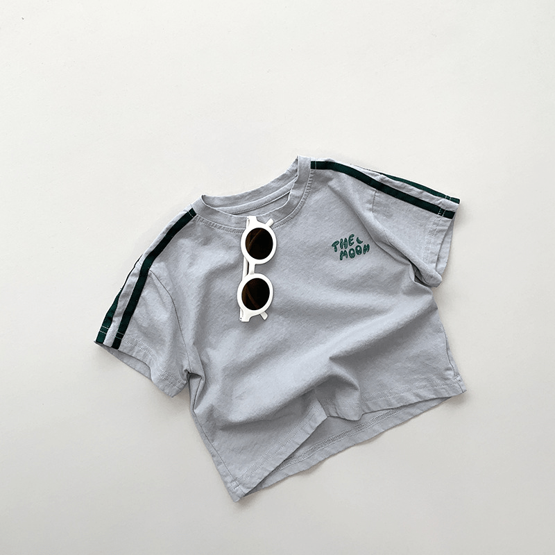 THE MOON Toddler Striped Sleeves T-Shirt - Grey - 8Y - image 13