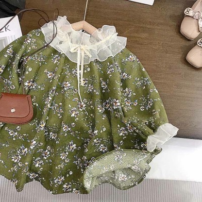 Toddler Green Flower Corduroy Dress - image 3