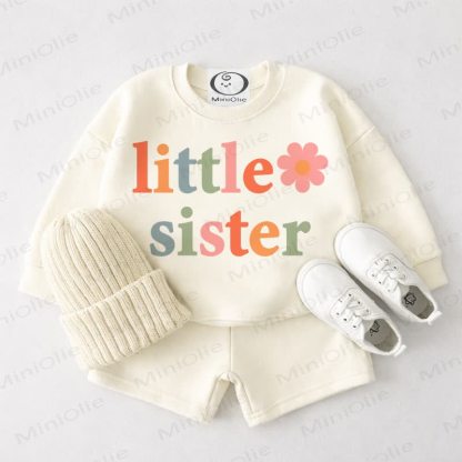 BIG/LITTLE SISTER Baby Cream White Sweatshirt and Shorts 2-piece Set - Little - 3-4T - image 2