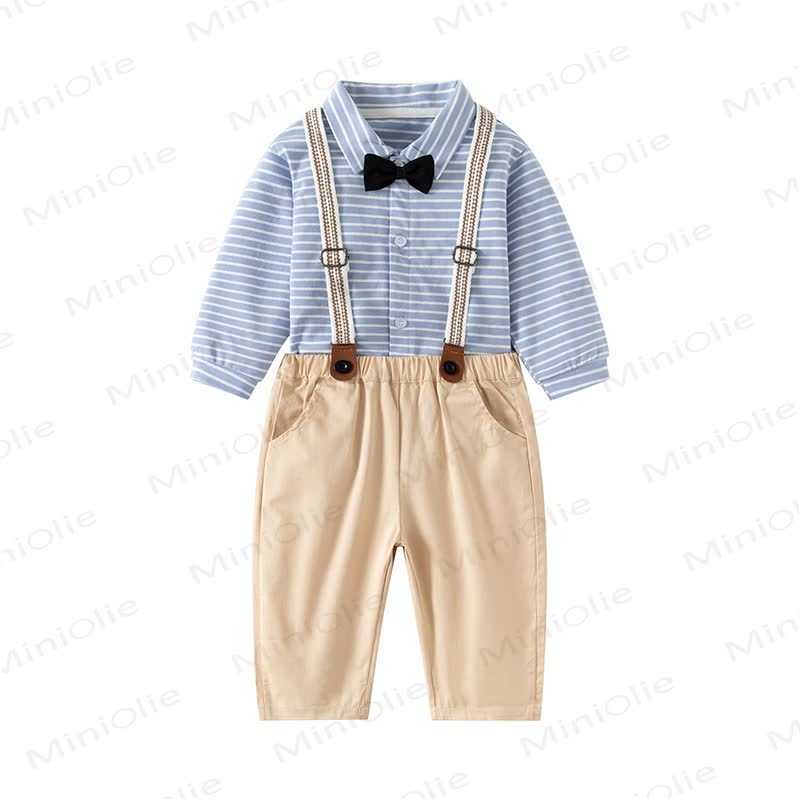 Baby Toddler Suspender Pants and Shirt Set - Blue Apricot - 5-7T - image 14