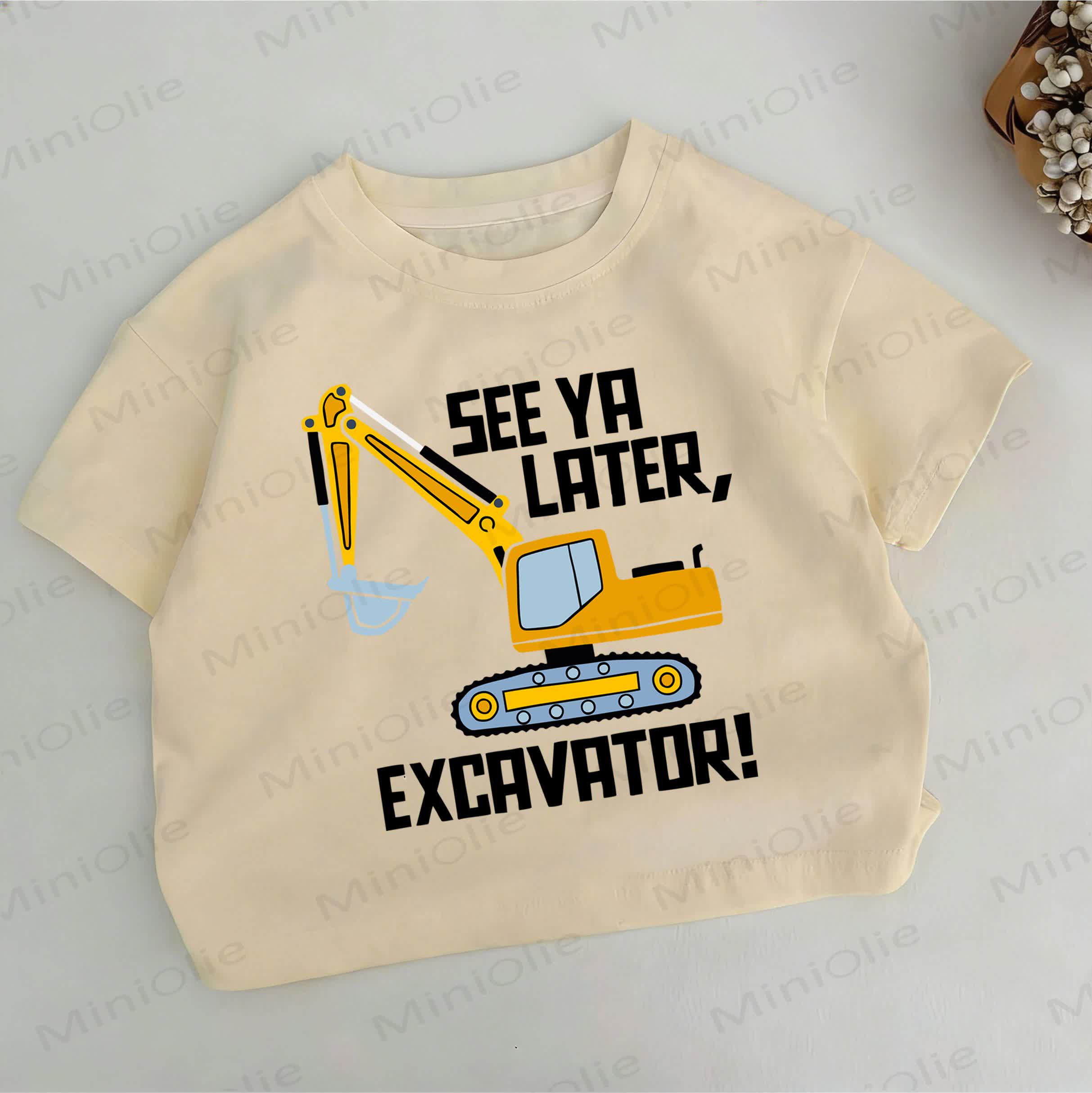SEE YA LATER, EXCAVATOR Toddler Boys Excavator Print Khaki T-shirt - Khaki - 6-7T - image 1
