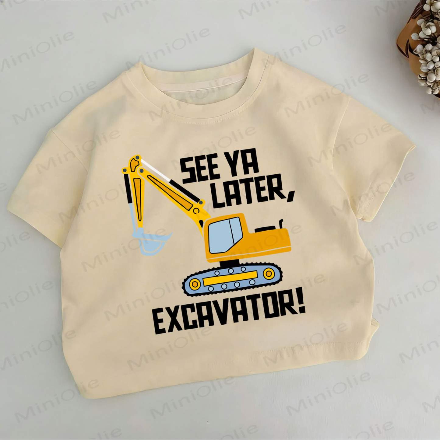 SEE YA LATER, EXCAVATOR Toddler Boys Excavator Print Khaki T-shirt - Khaki - 6-7T - image 1