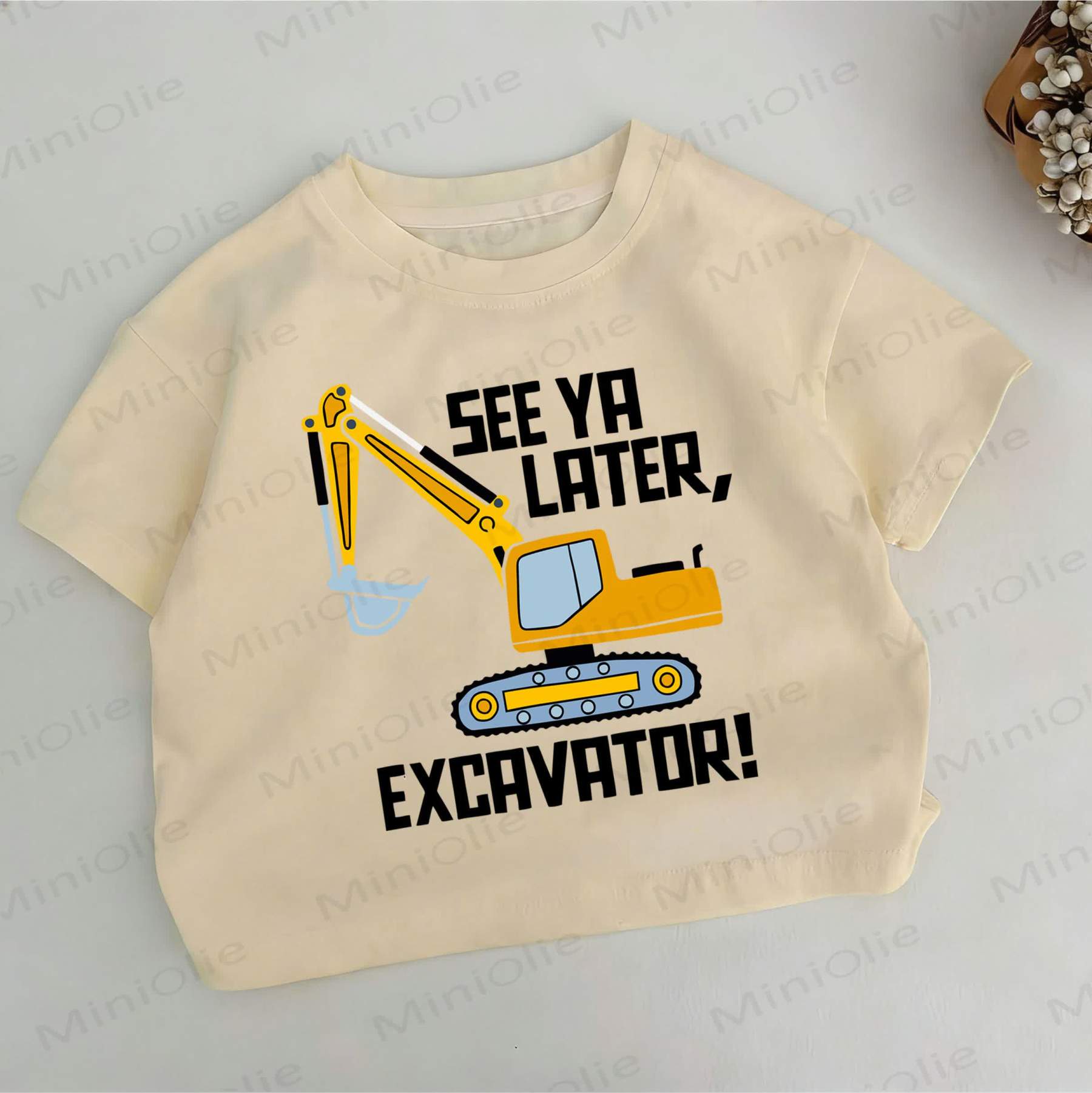 SEE YA LATER, EXCAVATOR Toddler Boys Excavator Print Khaki T-shirt - Khaki - 6-7T - image 1