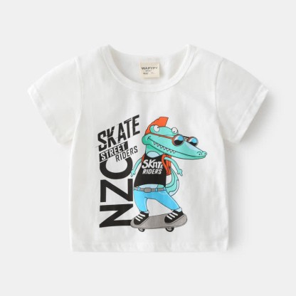 Toddler Boy Cartoon Dinosaur Printed T-Shirt - White - 8Y - image 2