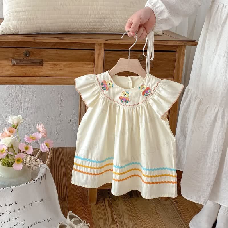 Toddler Embroidered Bear Ruffle Sleeves Dress - image 23