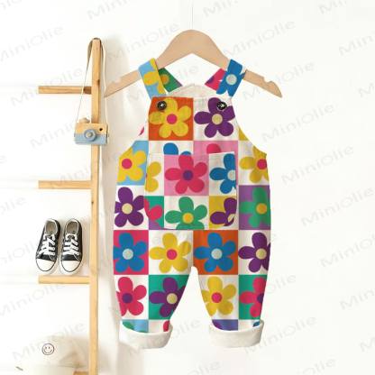 Baby Toddler Colorful Flowers Pocket Overalls - Beige - 3-5T - image 1