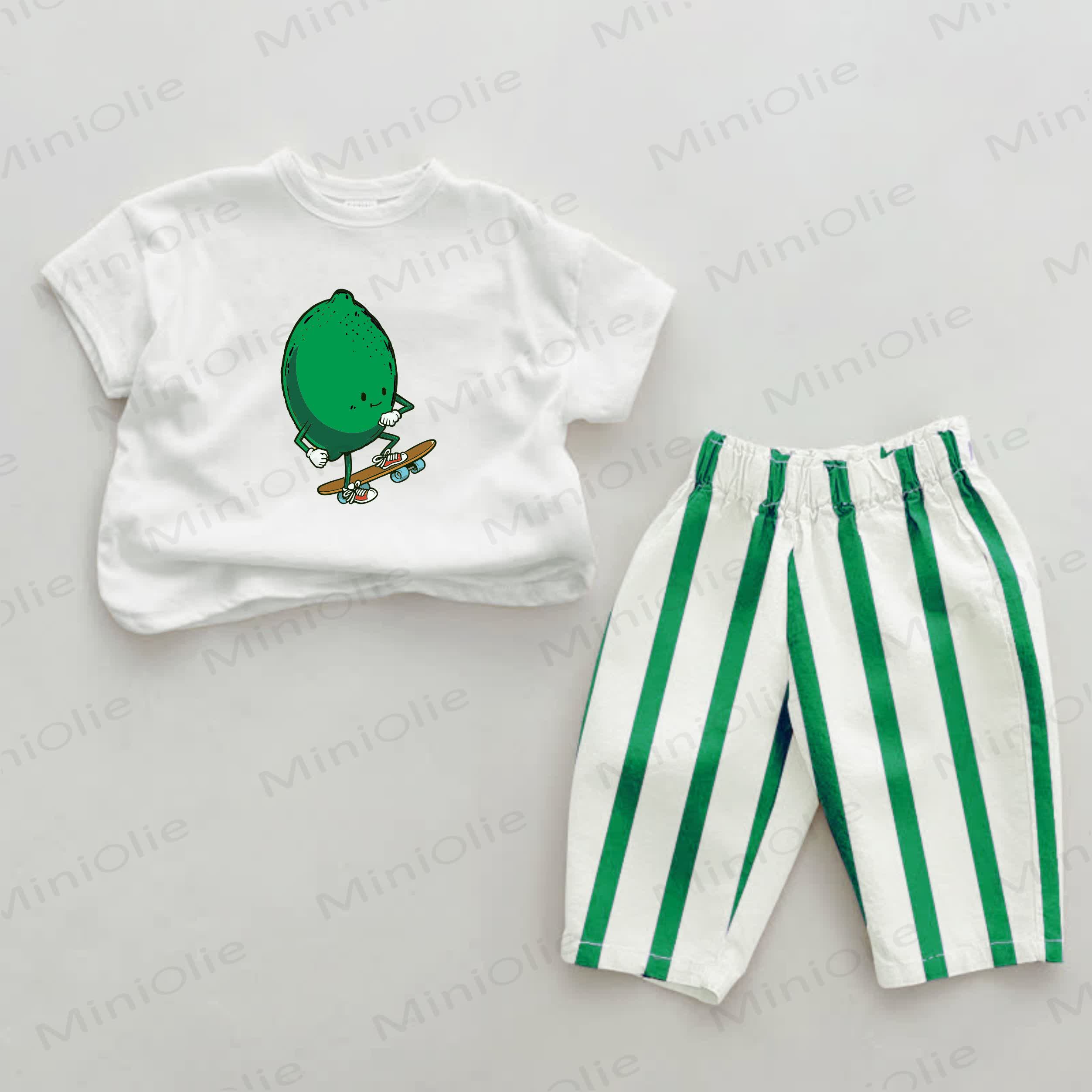 Baby Lemon Print Green Striped 2-piece Set - Green&White - 2-3T - image 1