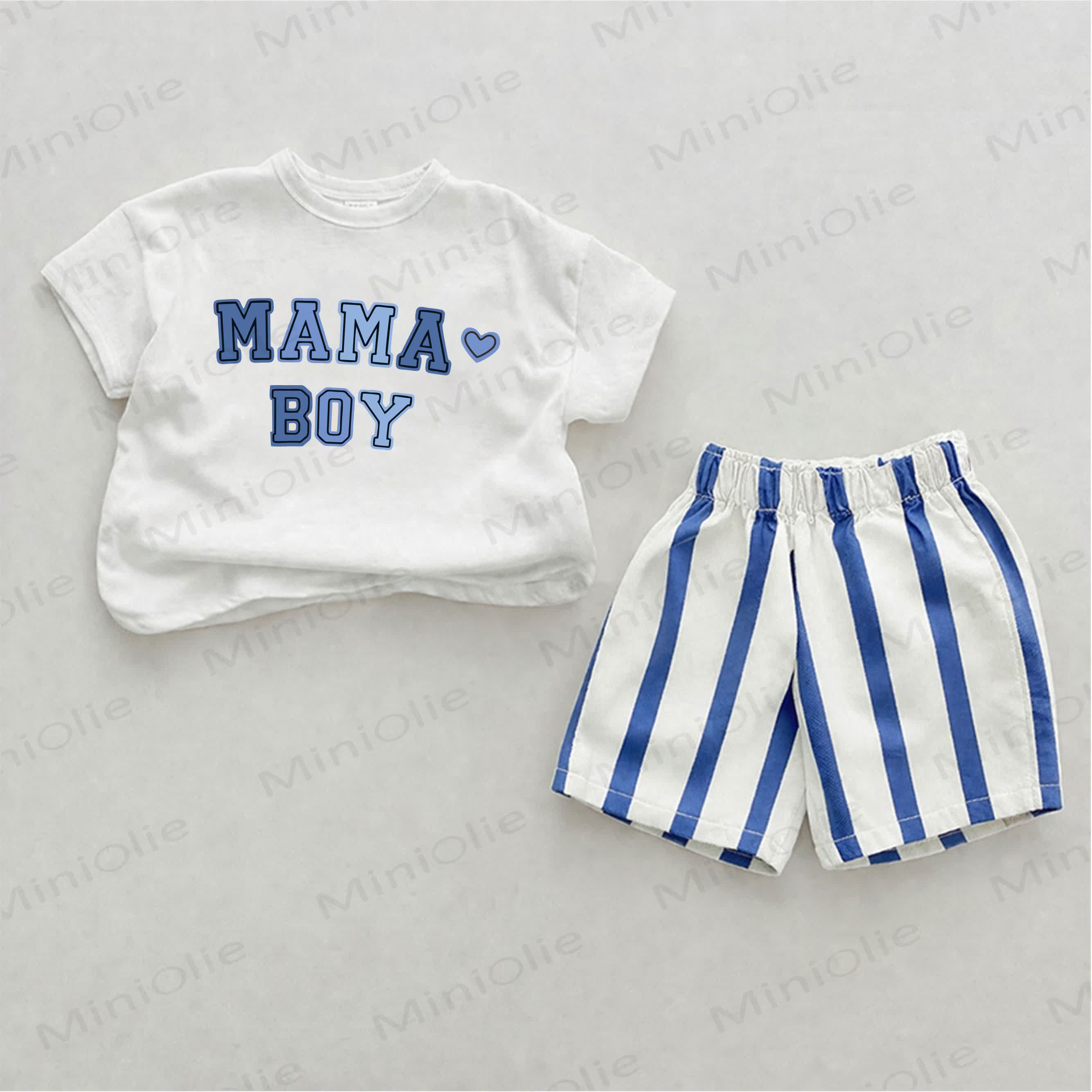 MAMA BOY Baby Blue Vertical Striped 2-piece Shorts Set - White&Blue - 2-3T - image 1