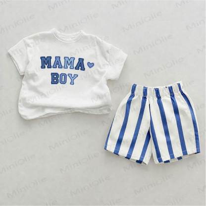 MAMA BOY Baby Blue Vertical Striped 2-piece Shorts Set - White&Blue - 2-3T - image 1