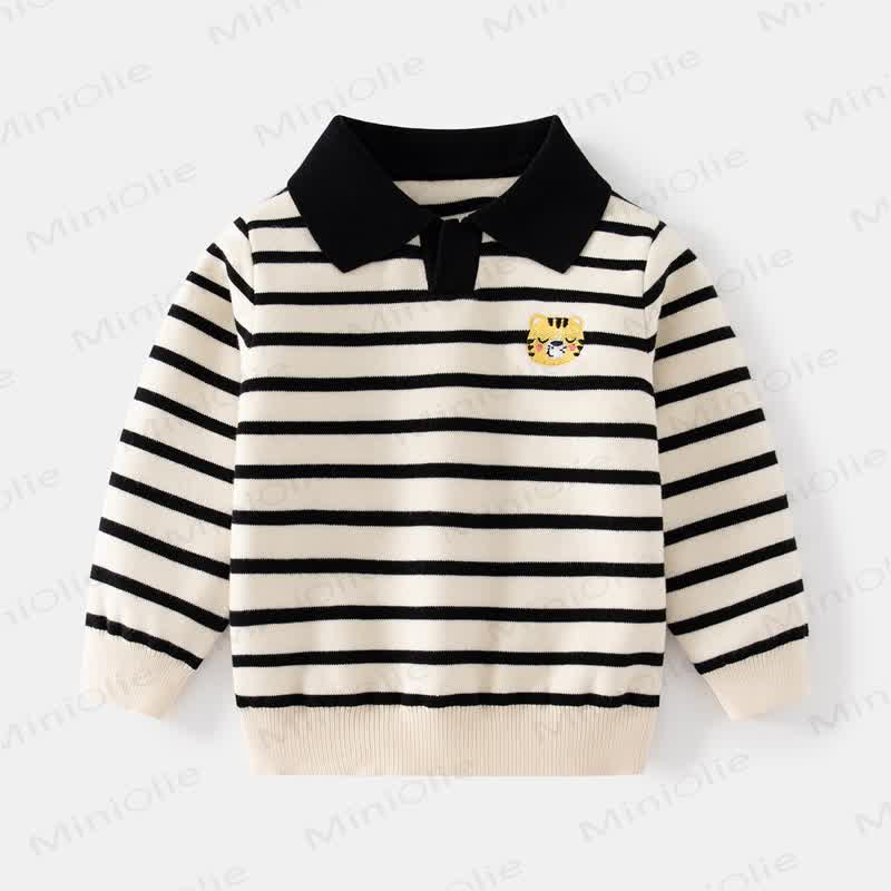 Kid Boy Knitted Lapel Sweater - Striped - 8Y - image 10