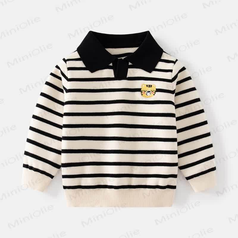 Kid Boy Knitted Lapel Sweater - Striped - 8Y - image 10