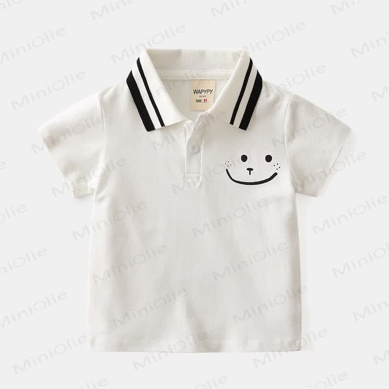 Kid Boy Smile Face Polo Shirt - White - 8Y - image 3