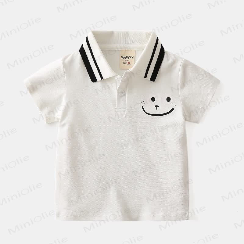 Kid Boy Smile Face Polo Shirt - White - 8Y - image 3