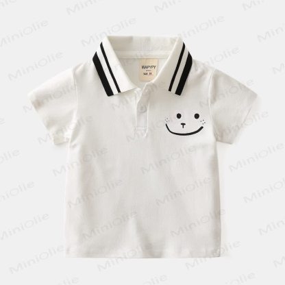 Kid Boy Smile Face Polo Shirt - White - 8Y - image 3