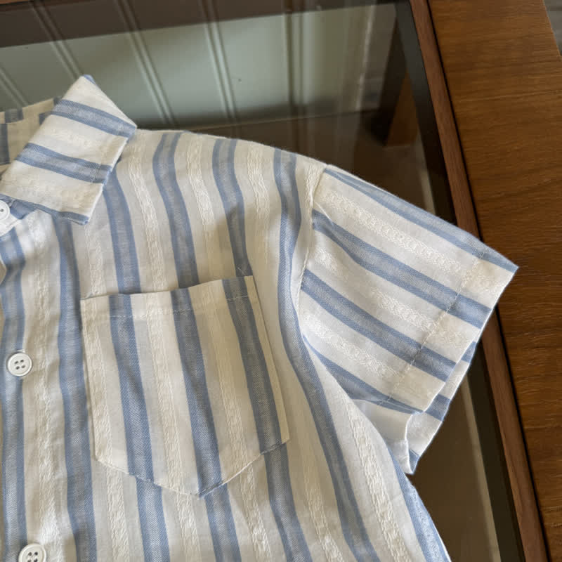 Kid Boy Blue Vertical Striped Shirt Top - image 6
