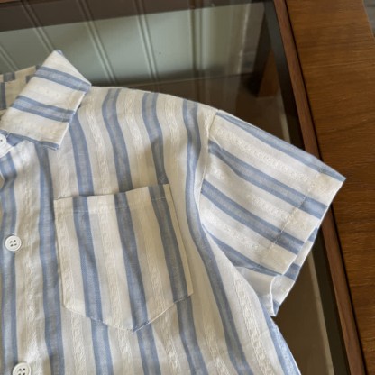 Kid Boy Blue Vertical Striped Shirt Top - image 6