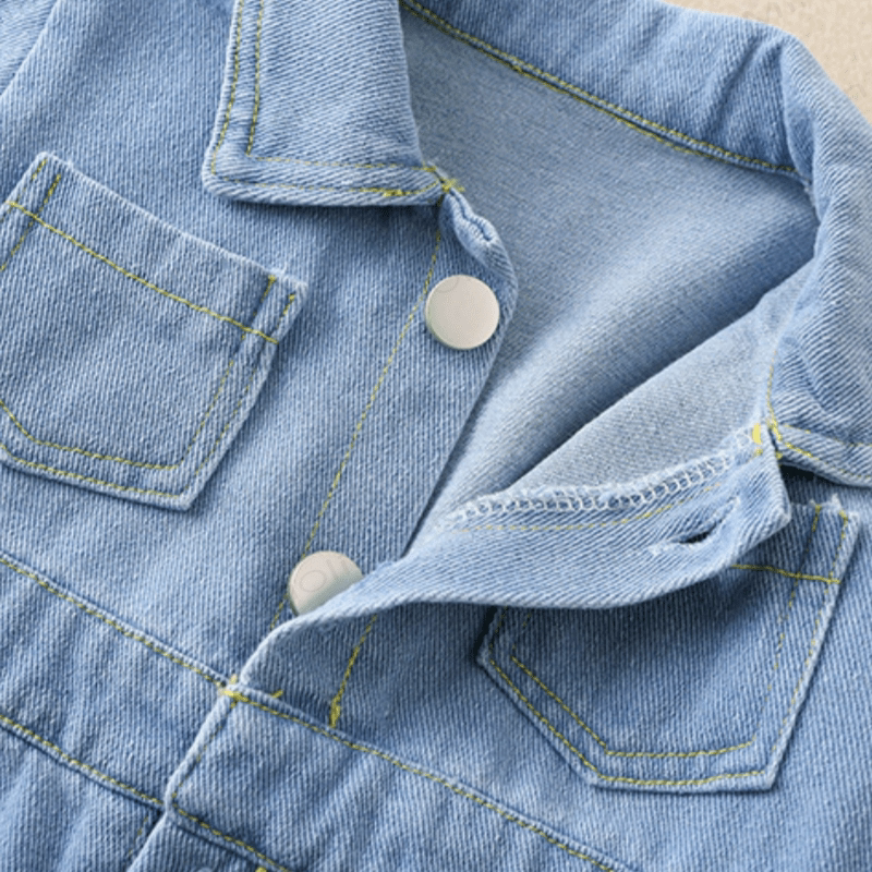 Baby Blue Denim Romper with Striped Shawl - image 7