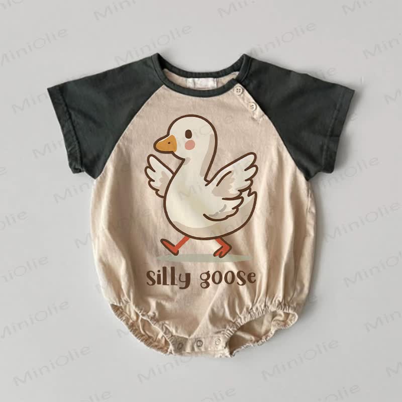 SILLY GOOSE Baby Contrast Sleeves Bodysuit - Khaki - 18-24M - image 1