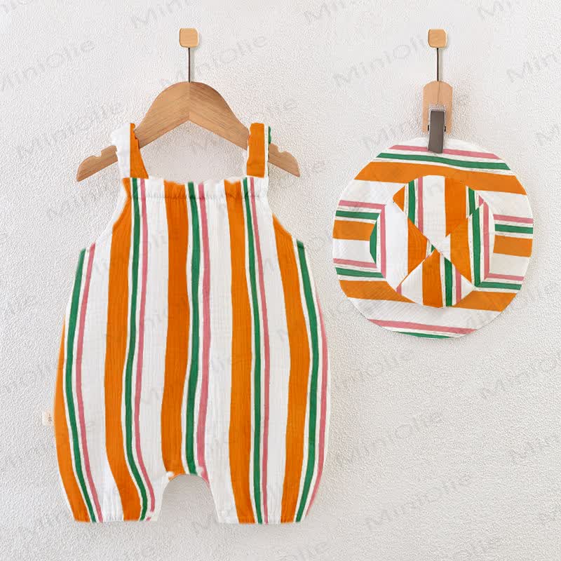 Baby Orange Stripes Romper with Hat - White - 18-24M - image 1