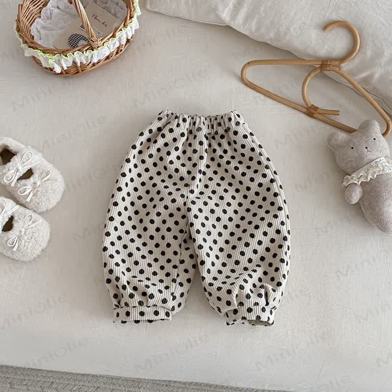 Baby Toddler Girl Cord Quilted Jogger Pants - Beige Dot - 5-7T - image 2