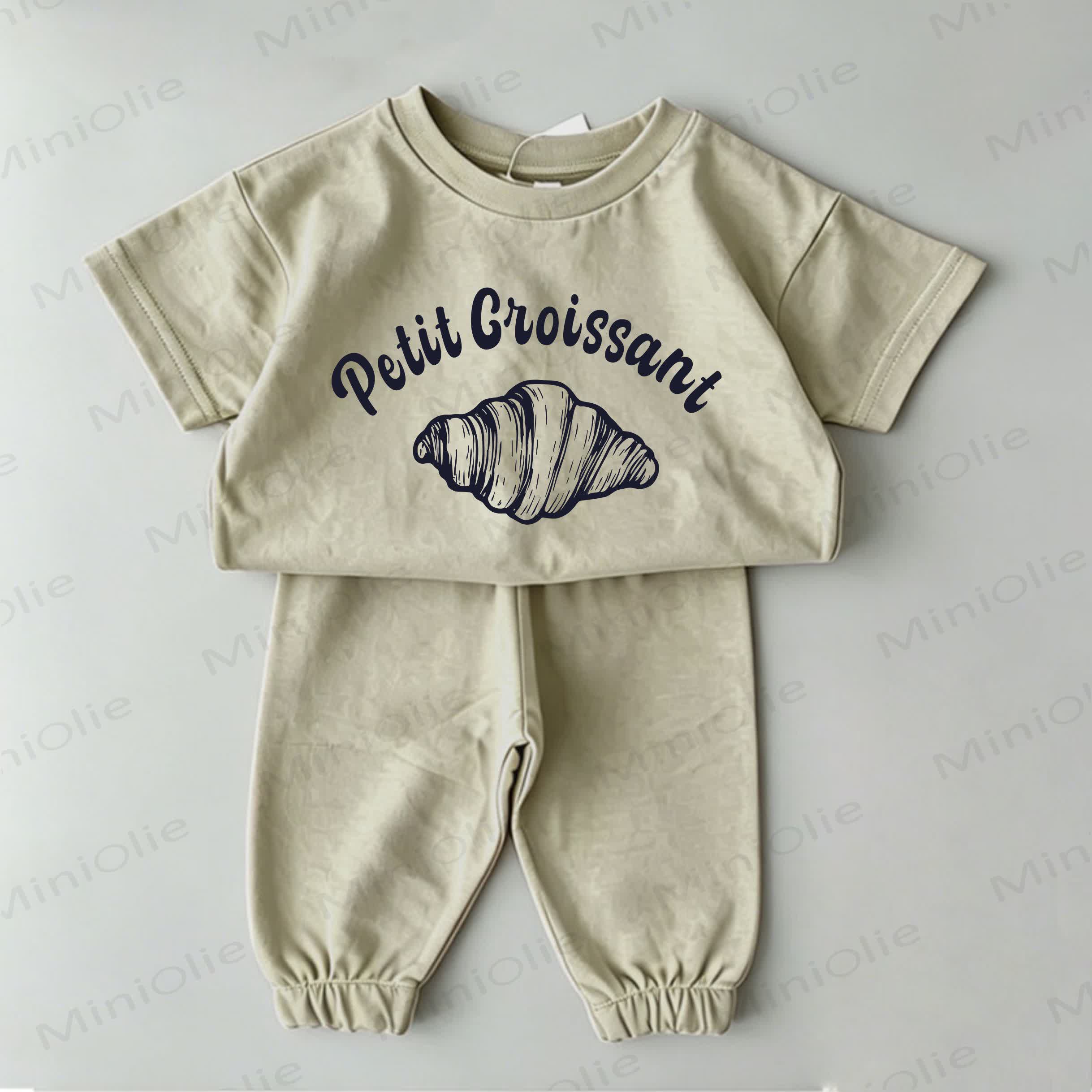 PETIT CROISSANT Baby Green Croissant Print Tee and Pants 2-Piece Set - Green - 2-3T - image 1