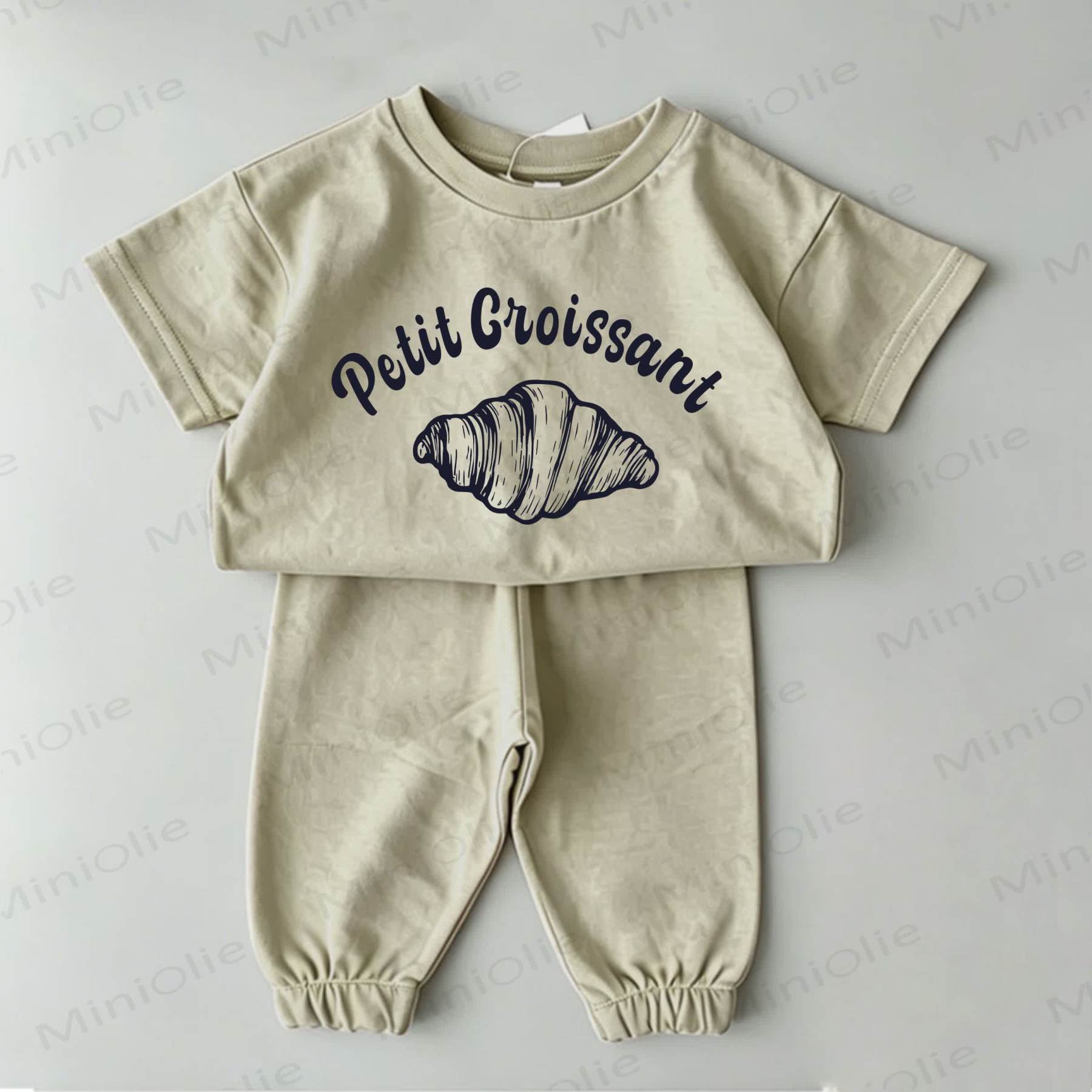 PETIT CROISSANT Baby Green Croissant Print Tee and Pants 2-Piece Set - Green - 2-3T - image 1