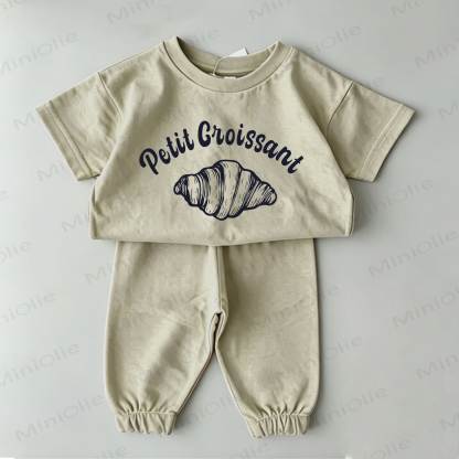 PETIT CROISSANT Baby Green Croissant Print Tee and Pants 2-Piece Set - Green - 2-3T - image 1