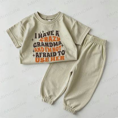 I HAVE A CRAZY GRANDMA AND I'M NOT AFRAID TO USE HER Baby Green Tee and Pants 2-Piece Set - Green - 2-3T - image 1