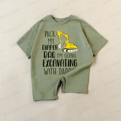 PACK MY DIAPER BAG I'M GONG EXCAVATING WITH DADDY! Baby Green Romper - Green - 18-24M - image 1